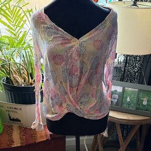a.n.a Sheer Twist-Front Blouse in Pink, Green, White